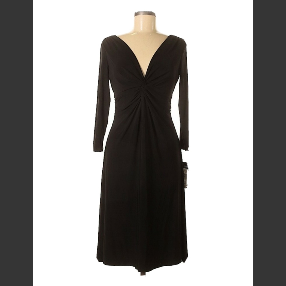 Black dress size M deep V shin length long sleeve